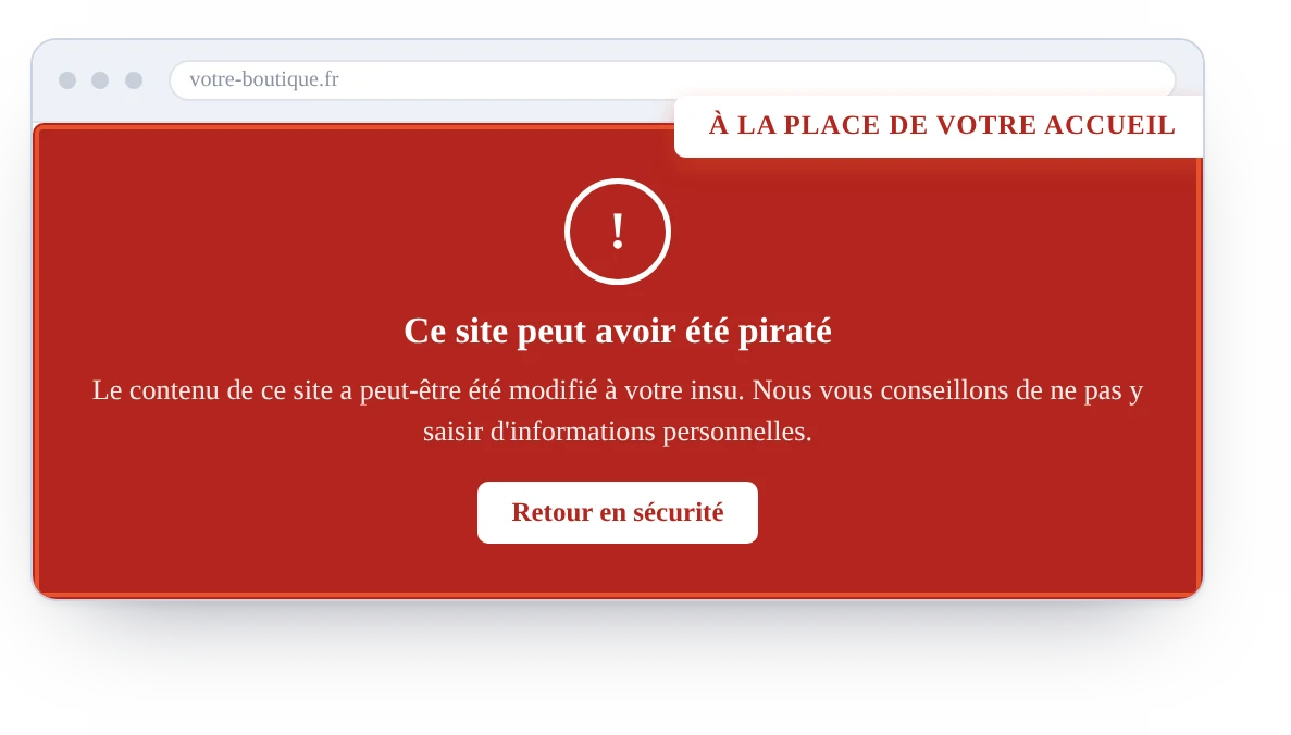 Red browser warning page shown instead of a shop's homepage.